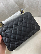 Flap Bag Mini 20cm Black Grained Calfskin Gold Hardware