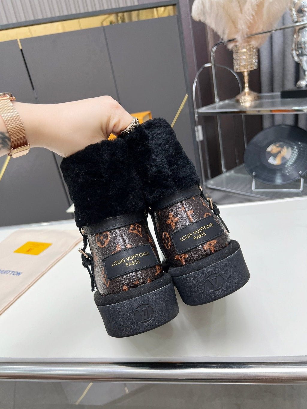 LV Aspen Platform Ankle Boot Dark Brown Monogram Cowhide