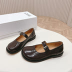 Loewe Campo Mary Jane Ballet Flat Mahogany Cowhide
