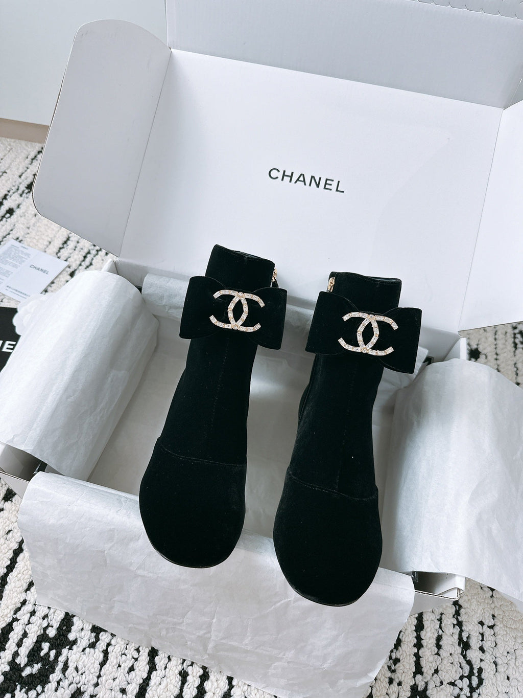 CC Ankle Boots In Black Velvet With Bow Tie 144659