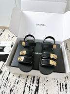 CC 25 Dad Sandals Black Fabric Leather 300167