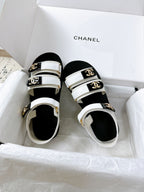 CC 25 Dad Sandals White Fabric Leather 300170