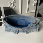 CC 2025 Classic Flap Bag Blue Denim Fabric Gold Hardware 296416