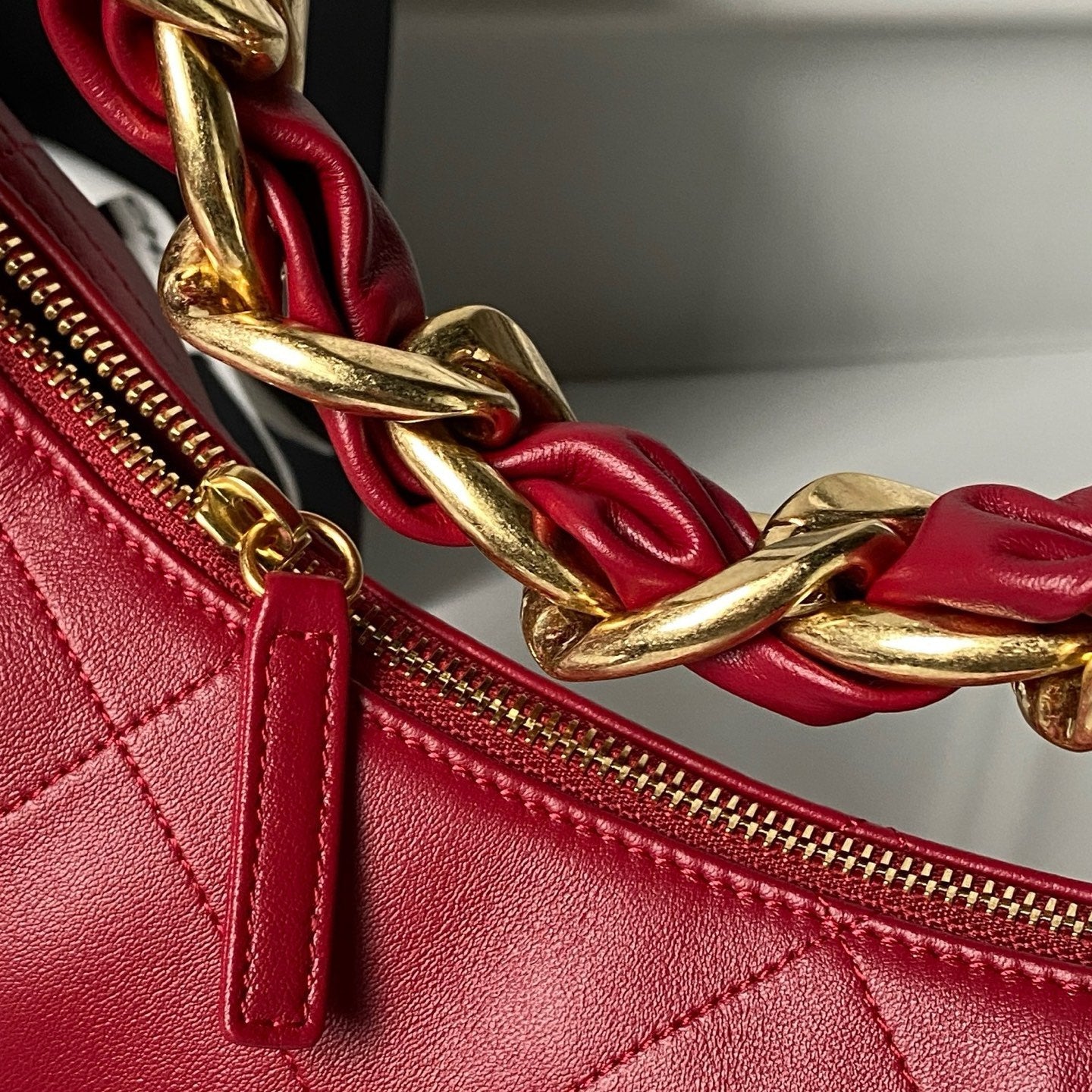 CC 2025 Hobo Bag Red Calfskin Gold Hardware 298484