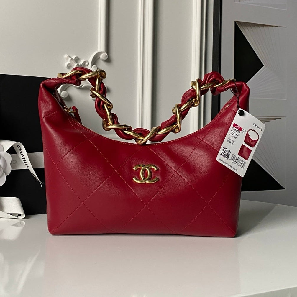 CC 2025 Hobo Bag Red Calfskin Gold Hardware 298484