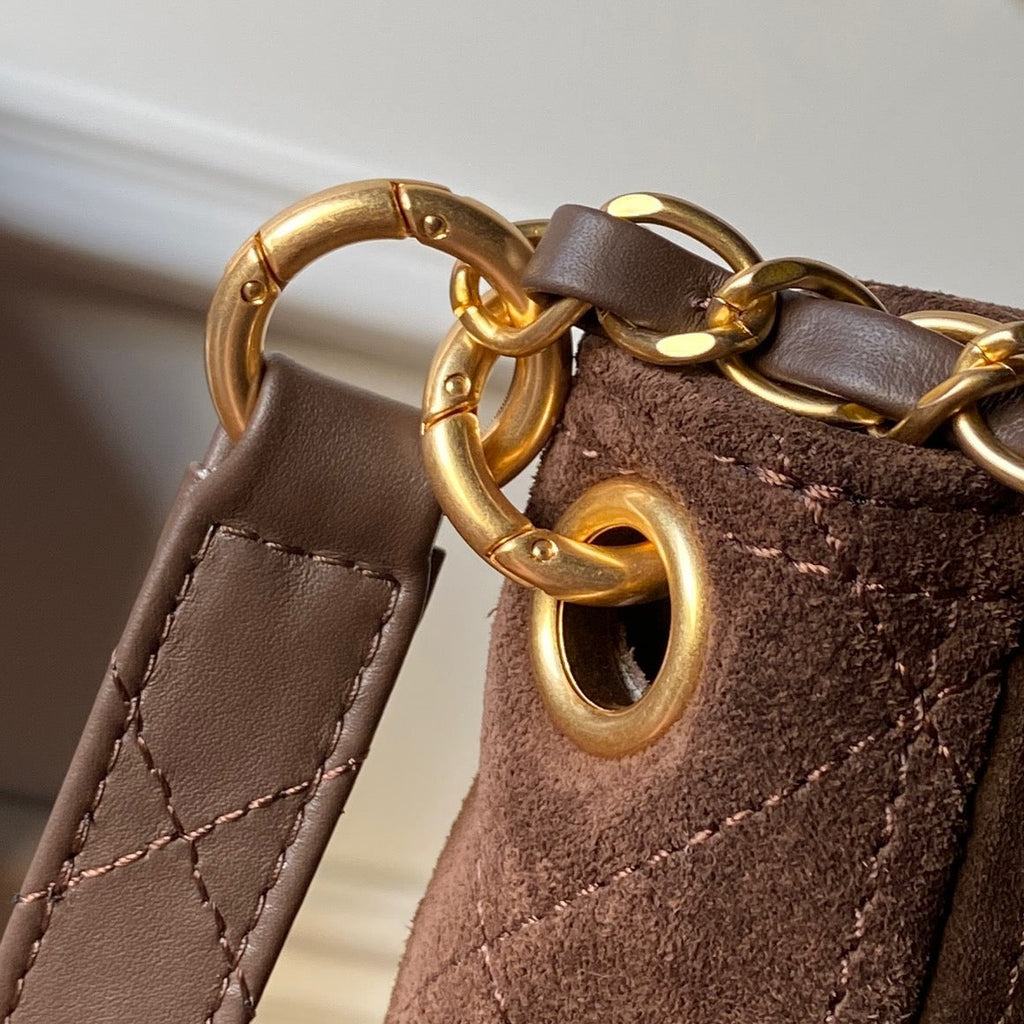 Chanel 2025 Messenger Bag 30cm Brown Suede Gold Hardware 321011