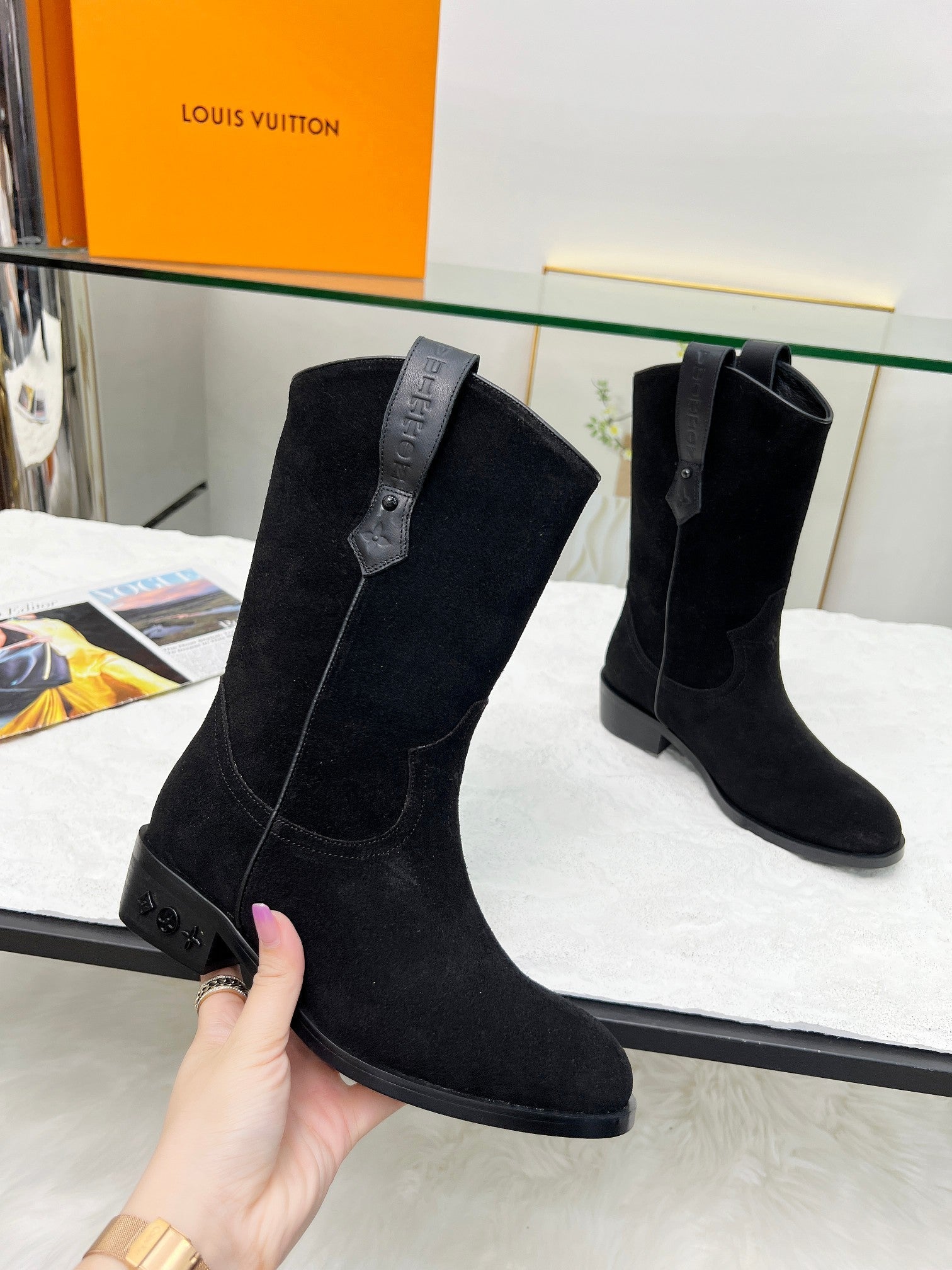 LV Rider Boot Black Suede