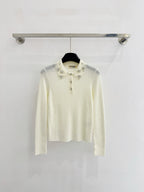 Miumiu 2025  Beaded Collar Long-Sleeve Knit Sweate Wool