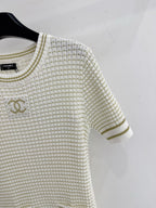 Chanel 2026 Knitted Short-Sleeve Dress Off-white and Black Tencel Nylon