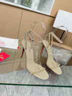 CL So Me 105 mm Strappy Sandal Cream Imported Rivets with Sheepskin 251017