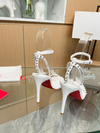 CL So Me 105 mm Strappy Sandal White Imported Rivets with Sheepskin 251018