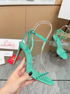 CL So Me 105 mm Strappy Sandal Grass Green Imported Rivets with Sheepskin 251020