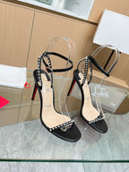 CL So Me 105 mm Strappy Sandals Black  Imported Rivets with Sheepskin 251021
