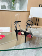 CL So Me 105 mm Strappy Sandals Black  Imported Rivets with Sheepskin 251021