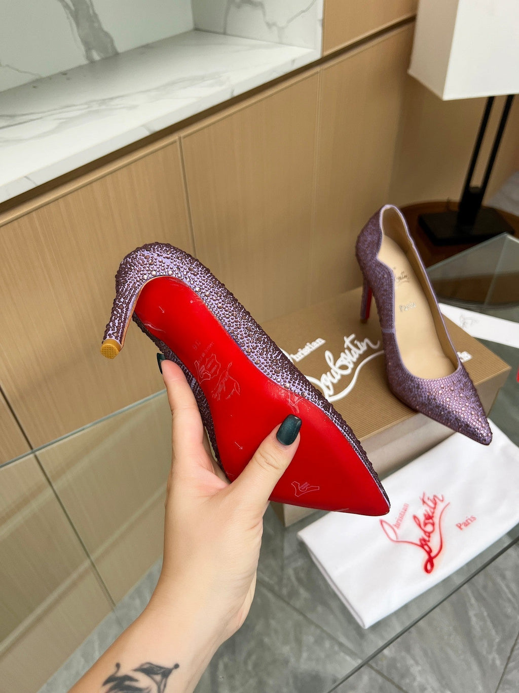 CL Hot Chick 100 Pumps Purple Strass Embellished Leather 251044