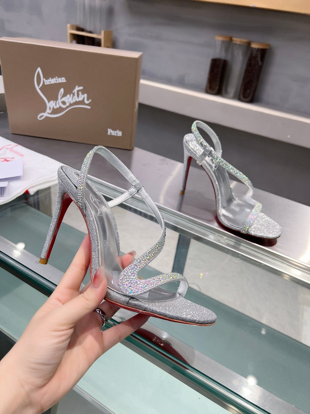 CL Rosalie Strass 105mm Sandals Sheepskin and Strass 251035