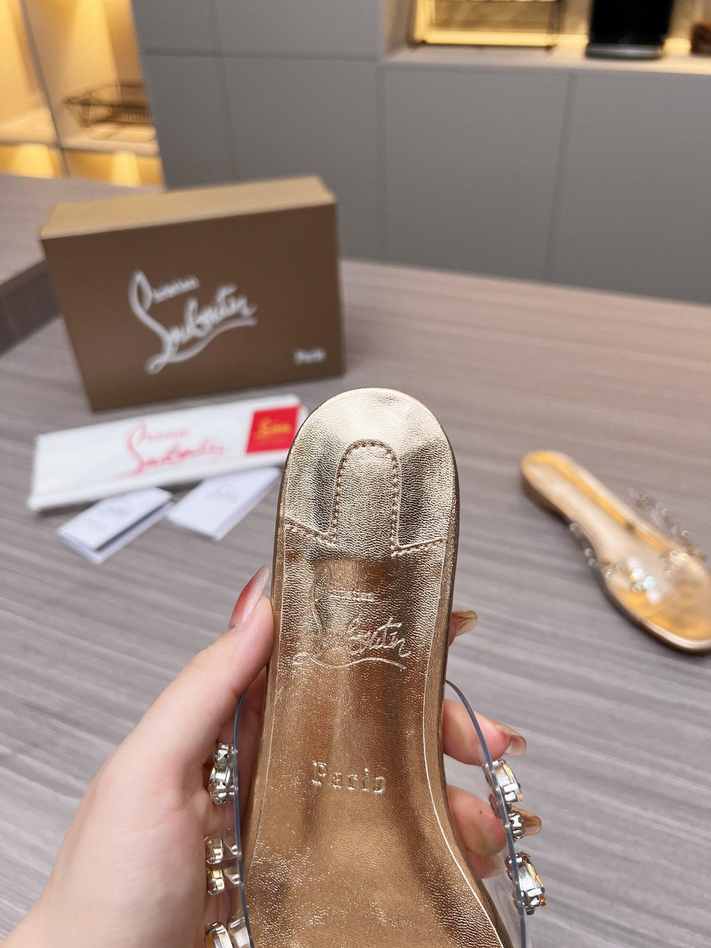 CL Slippers Gold PVC and Iridescent Nappa Leather 251048