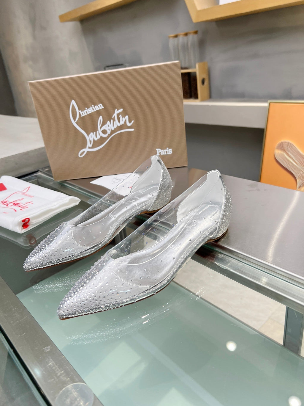 CL Degrastrass Flats Silver PVC and Strass Silver