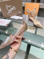 CL Degrastrass Flats Silver PVC and Strass Light Peach