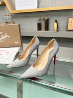 CL Hot Chick Pumps 100mm Glittered Calf Leather Silver