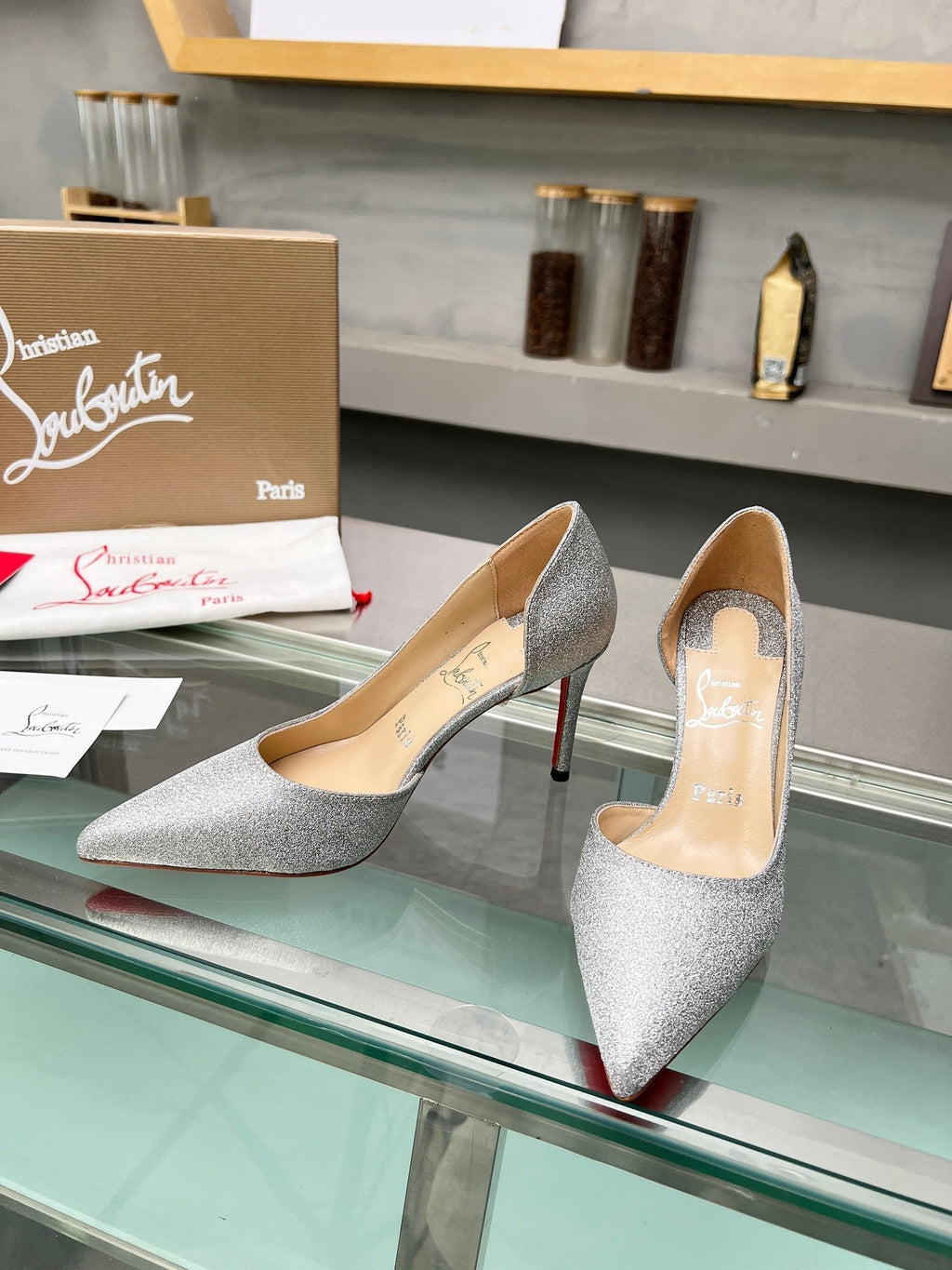 Cl Iriza 85mm Pumps Glittered Calf Leather Silver