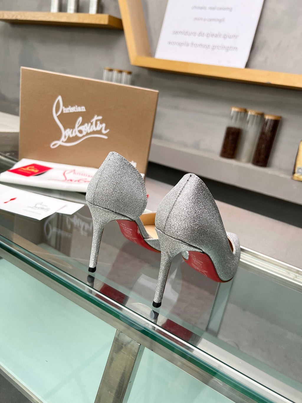 Cl Iriza 85mm Pumps Glittered Calf Leather Silver