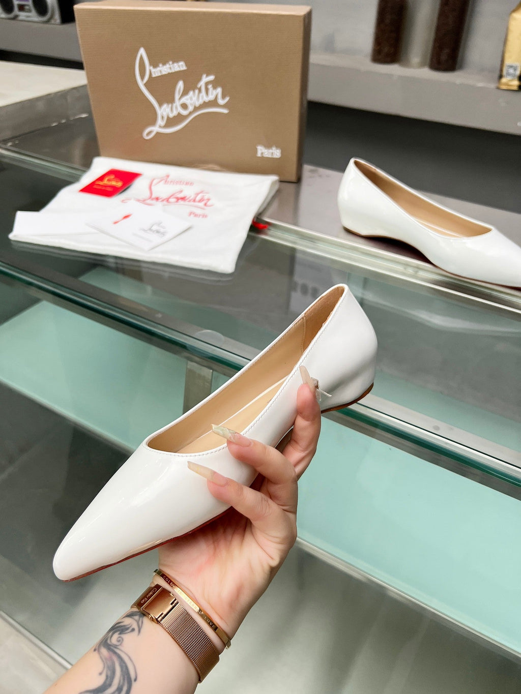 CL Kate Ballerina Flats Patent Leather White