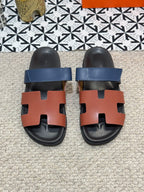 HM Men's Chypre Slide Brown Blue Cowhide 542932