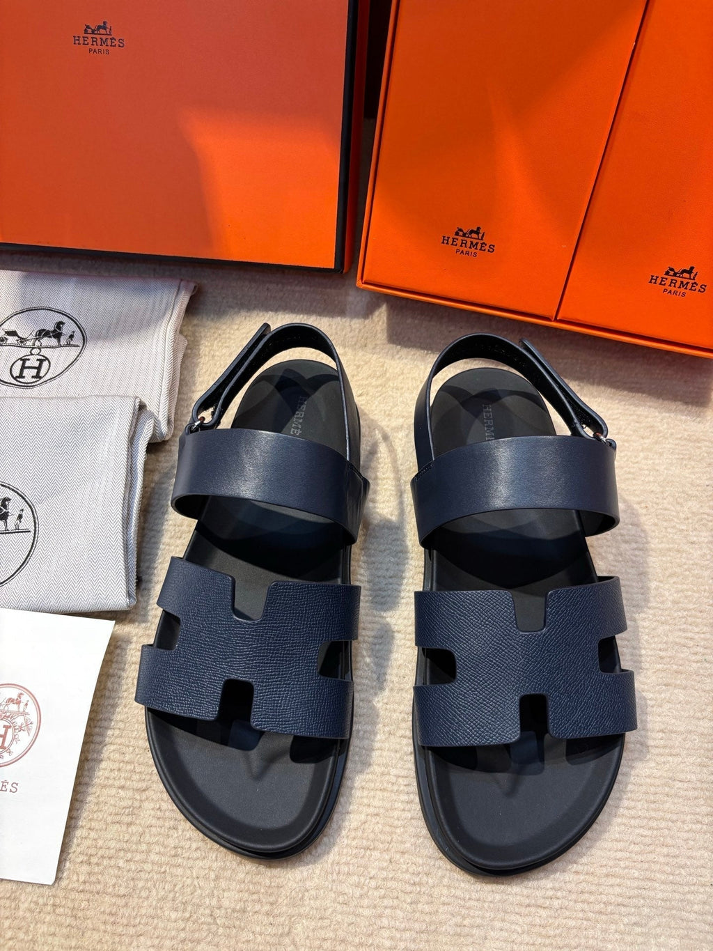 HM Men's 25 Genius Sandals Navy Blue Calfskin 673759