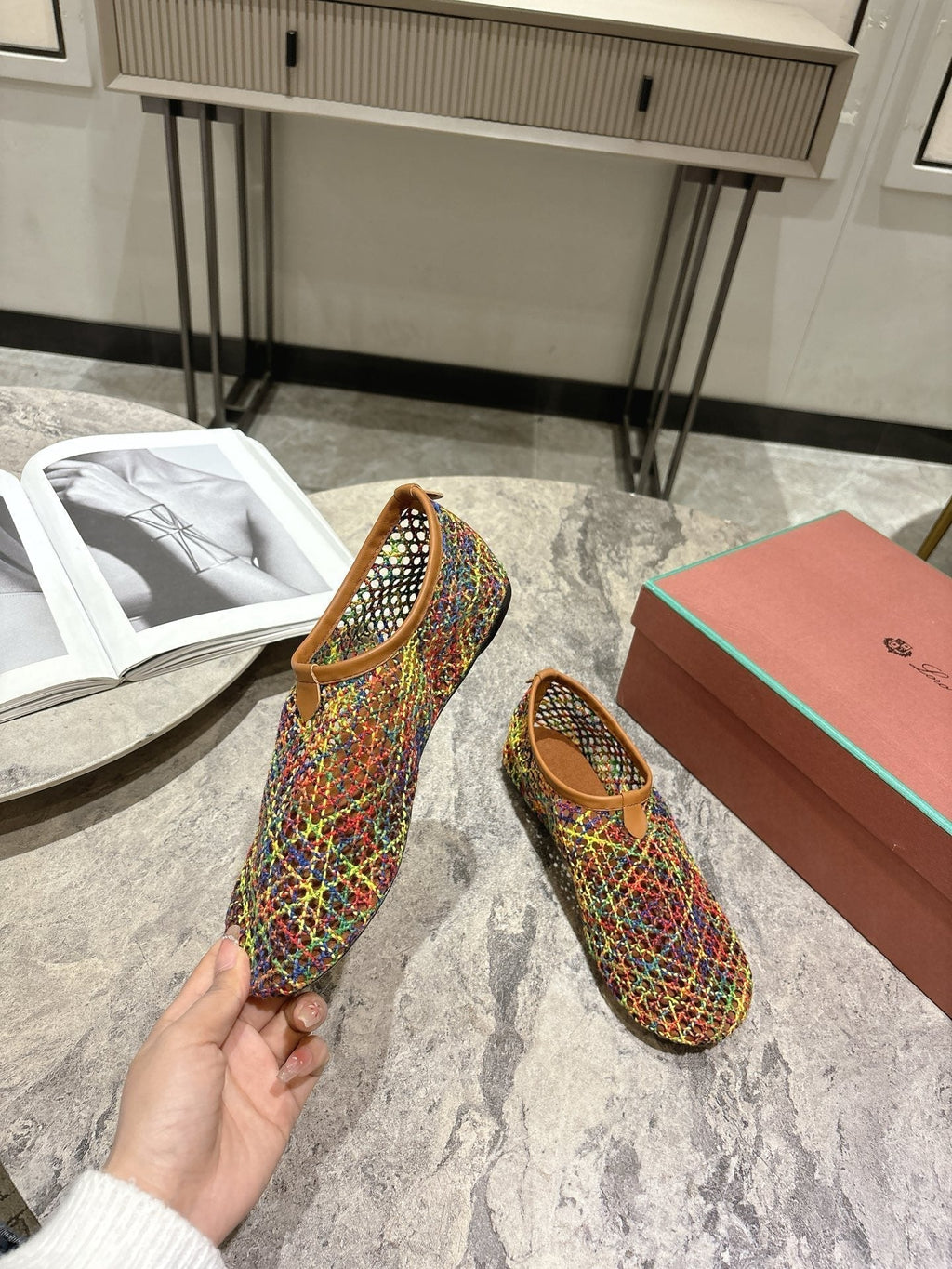 LP hollow knit ballet flats multicolor original leather 379022