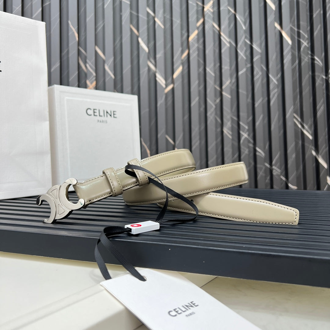 CL TRIOMPHE 25 MM BELT IN OLIVE GREEN CALFSKIN SILVER HARDWARE