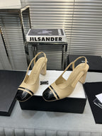 slingback light beige suede silver metalic lambskin square toe 9.5