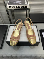 slingback rose suede gold metalic lambskin square toe 5.0