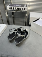 cl kitten 50 silver metalic calfskin