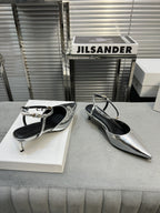 cl kitten 50 silver metalic calfskin