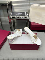 Heeled Sandals 6cm with Crystal Square Buckle White