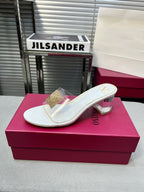 Heeled Sandals 6cm with Crystal Square Buckle White