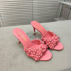 mule sandal 80 rose pink calfskin flower