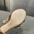 mule sandal 80 gold metalic calfskin flower