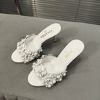 mule sandal 80 white calfskin flower