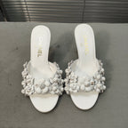mule sandal 80 white calfskin flower