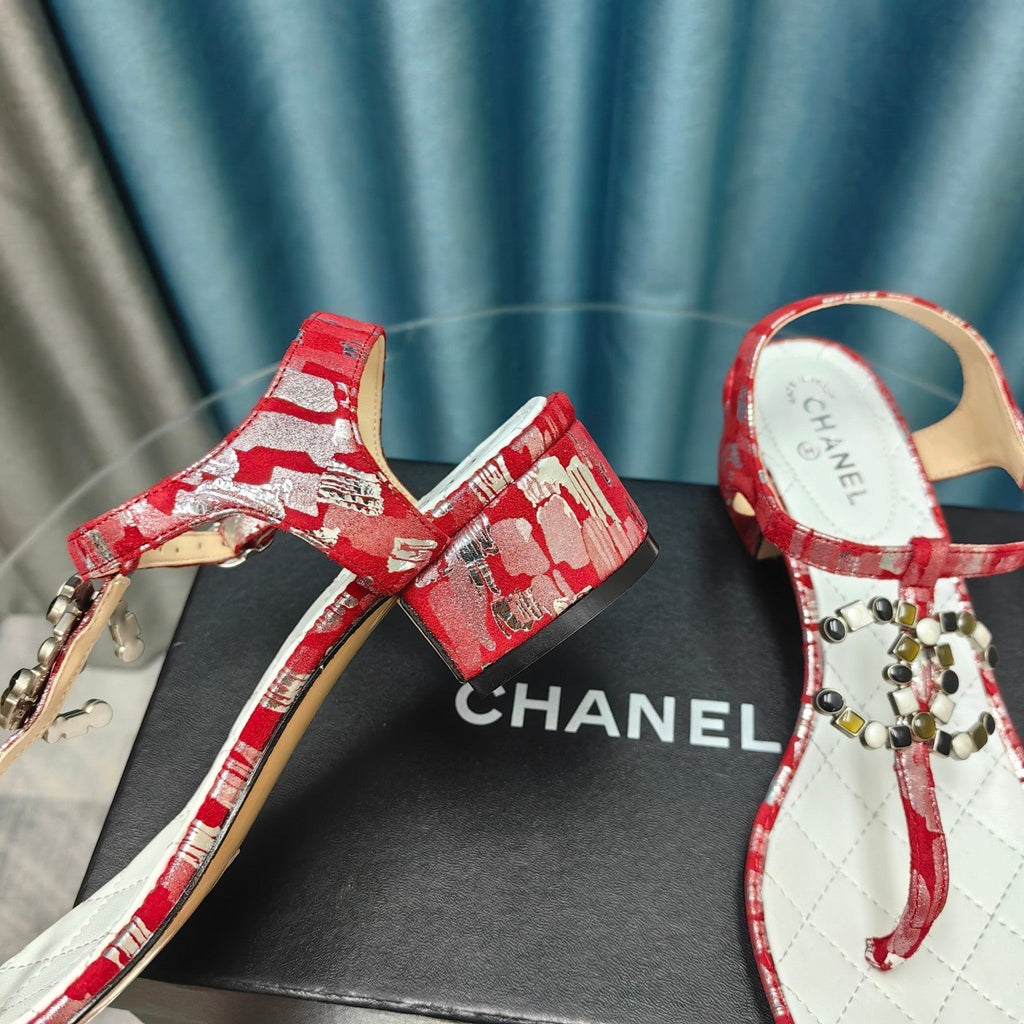cc thong sandal 40 red white calfskin