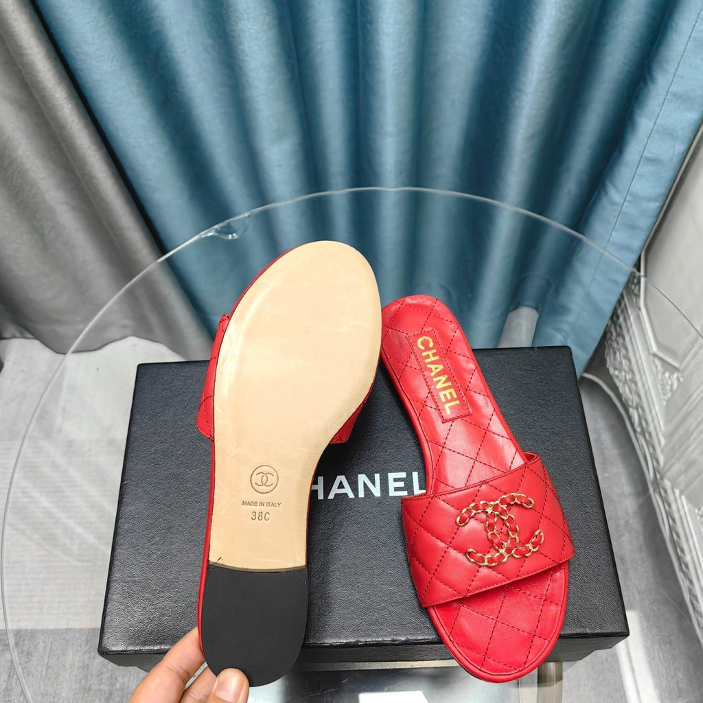 mule sandal quilted red calfskin