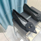 CC BALLET FLAT IN BLACK SUEDE AND CALFSKIN WITH FLOWER