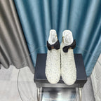 CC Ankle Boots White Bow Tweed Sequin Beaded Fabric