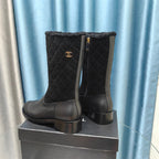 CC Short Boots Black Suede Lining Wool And Lambskin