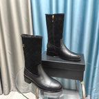 CC Short Boots Black Suede Lining Wool And Lambskin