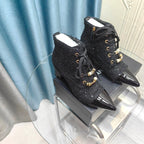 CC Ankle Boots Black Tweed Fabric And Lambskin