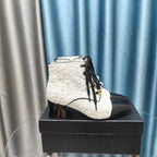 CC Ankle Boots White Tweed Fabric And Lambskin