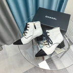 CC Ankle Boots White Tweed Fabric And Lambskin